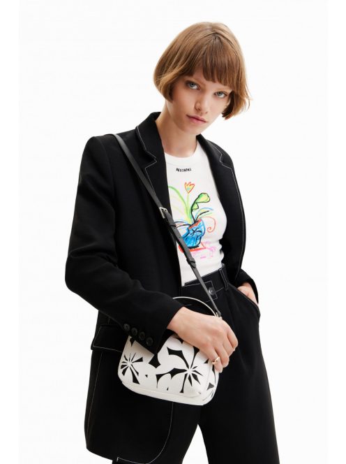 Desigual mini kézitáska plusz vállpánttal vágott virágos fekete