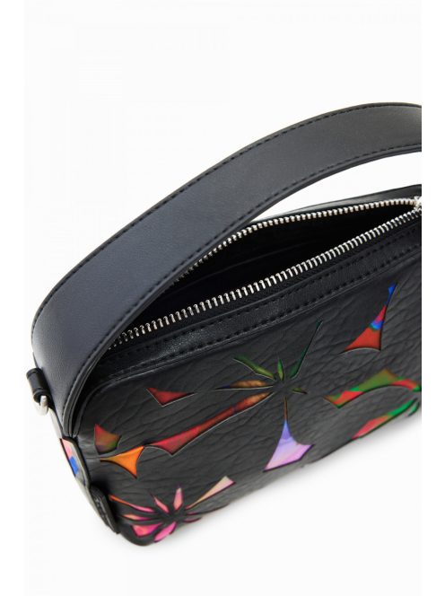 Desigual mini kézitáska plusz vállpánttal vágott virágos fekete