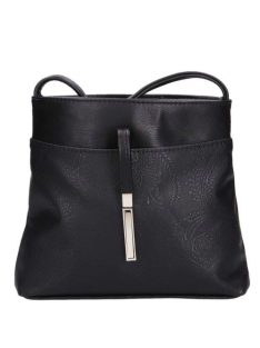   Karen rostbőr kis válltáska billenő záras fekete domború kis virágmintás D099