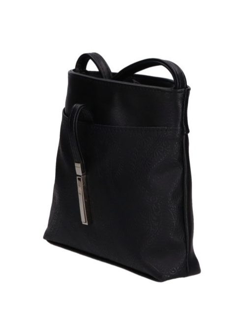 Karen rostbőr kis válltáska billenő záras fekete domború kis virágmintás D099