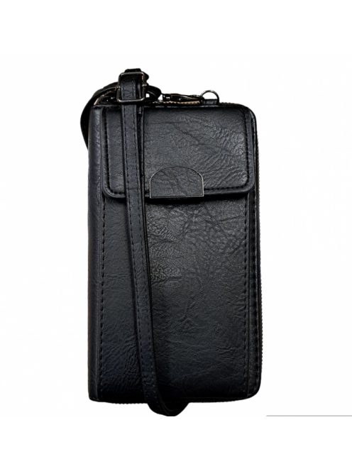 Olasz cipzáras hosszú pénztárca táska egyben telefontartós fekete