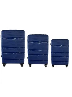   Extra rugalmas bőrönd szett
négy kerekes polipropilén hullám mintás királykék