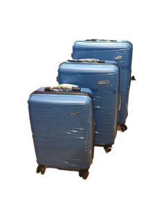   Extra rugalmas bőrönd szett
négy kerekes polipropilén hullám mintás királykék
