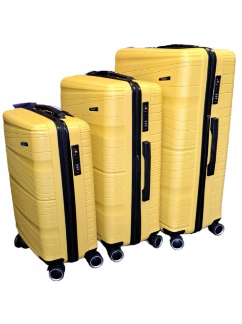 Extra rugalmas bőrönd szett
négy kerekes polipropilén hullám mintás napsárga