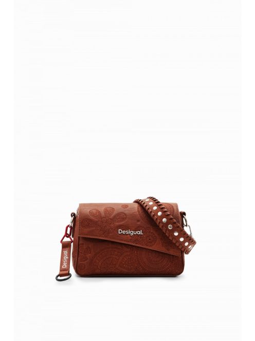 Desigual átvetős hímzett fedeles kis válltáska barna