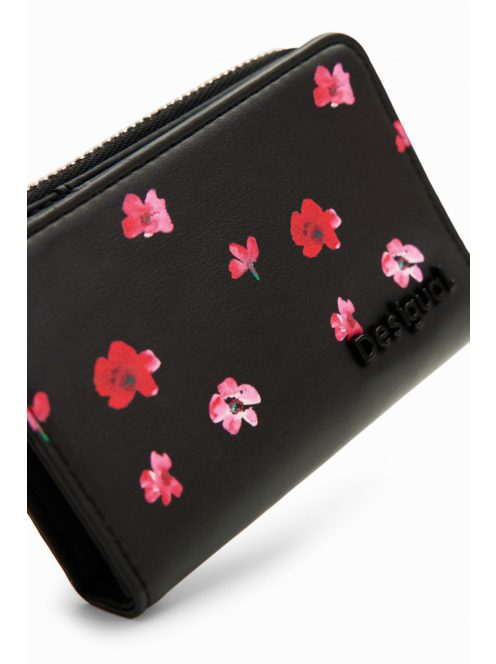 Desigual kis cipzáras pénztárca festett virágok fekete