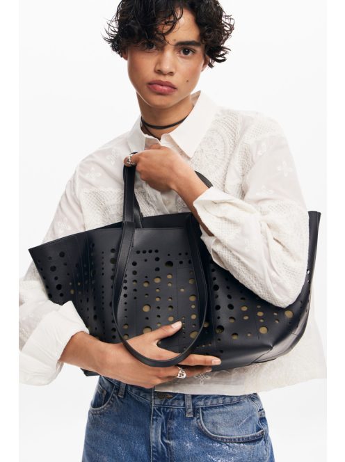 Desigual nagy női táska lyukacsos shopper fekete