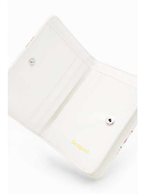 Kisméretű fonott hatású virágos pénztárca fehér