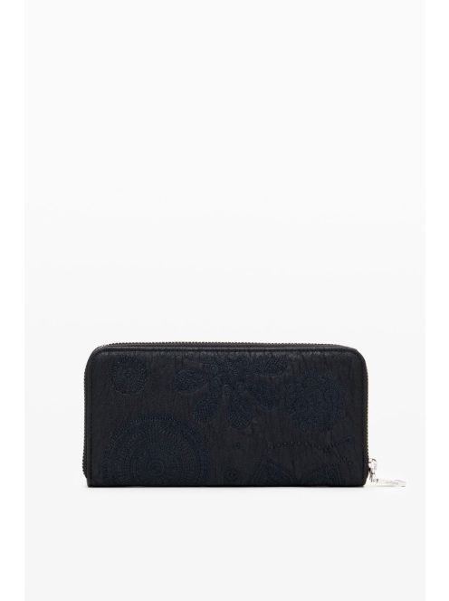 Desigual hosszú pénztárca cipzáras hímzett fekete