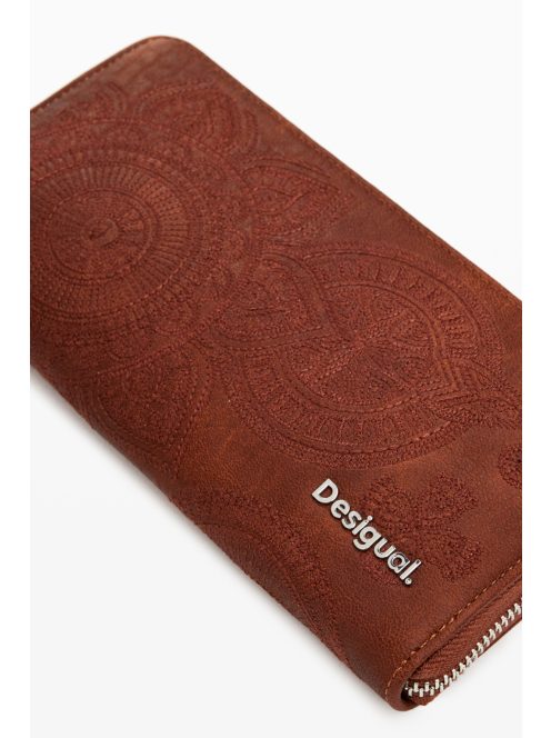 Desigual hosszú pénztárca cipzáras hímzett barna
