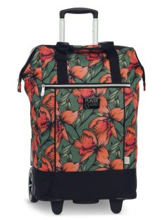   Punta kézipoggyász gurulós bevásárló táska nagy kerekű narancs virágos