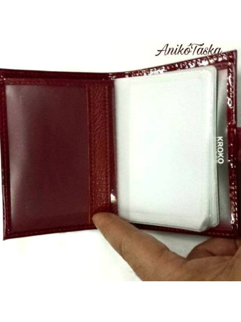 Patentos piros lakk bőr bankkártya tartó Kroko