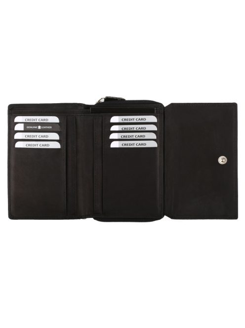 Kadro sok kártyatartós nagy aprós női mattbőr pénztárca fekete