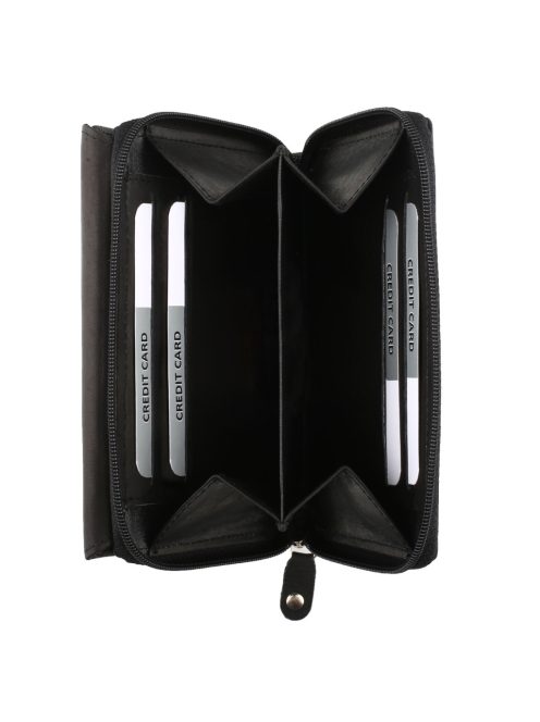 Kadro sok kártyatartós nagy aprós női mattbőr pénztárca fekete