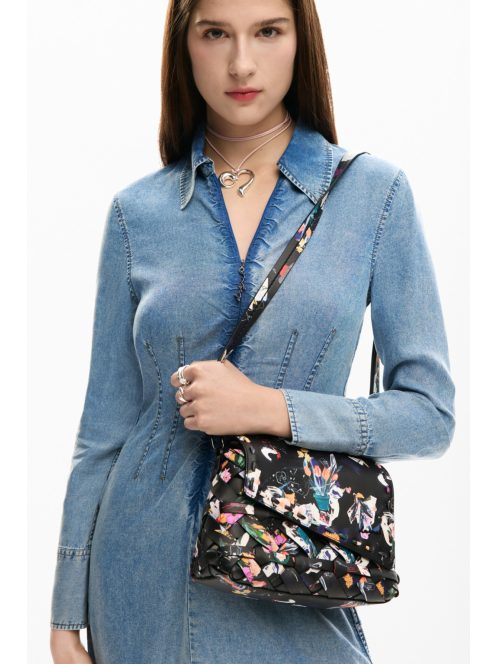 Desigual fedeles fonott válltáska virágos fekete 
