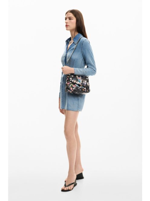 Desigual fedeles fonott válltáska virágos fekete 