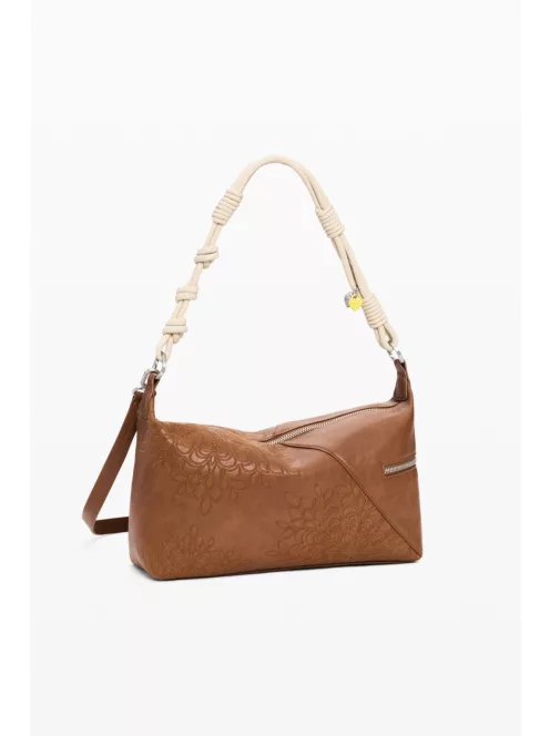 Desigual közepes válltáska cserélhető vállpántokkal hímzett camel barna