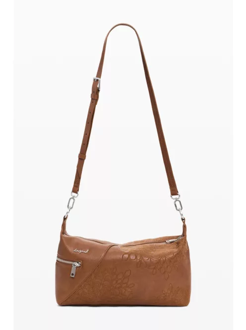 Desigual közepes válltáska cserélhető vállpántokkal hímzett camel barna