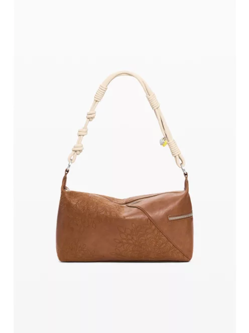 Desigual közepes válltáska cserélhető vállpántokkal hímzett camel barna