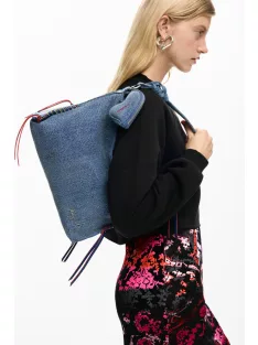 Desigual nagy farmer táska fonott széllel farmerkék