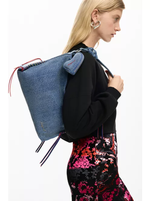 Desigual nagy farmer táska fonott széllel farmerkék