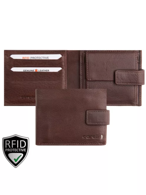 Giorgio Carelli férfi bőr kívül kapcsos fekvő pénztárca fényképtartóval RFID barna