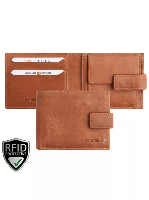 Giorgio Carelli férfi bőr kívül kapcsos fekvő pénztárca fényképtartóval RFID  világos barna