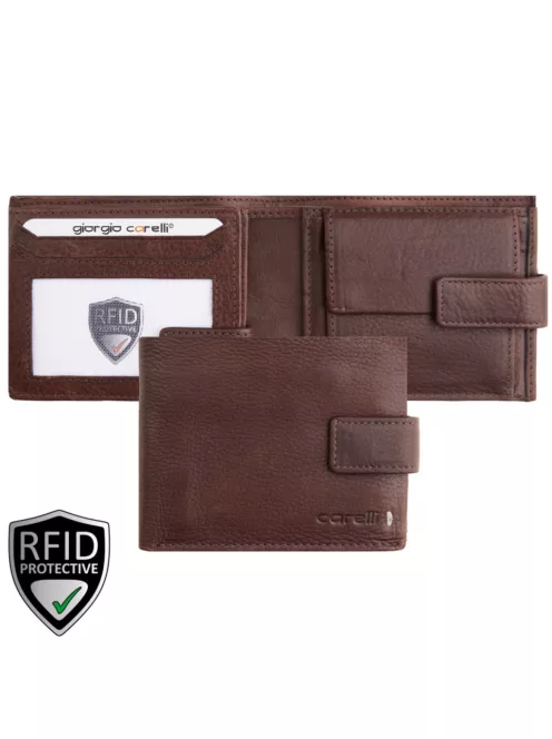 Giorgio Carelli férfi bőr belül kapcsos fekvő pénztárca fényképtartóval RFID barna