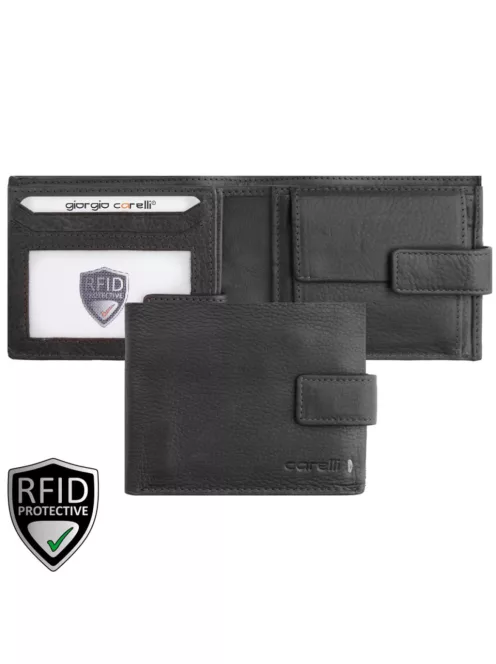 Giorgio Carelli férfi bőr belül kapcsos fekvő pénztárca fényképtartóval RFID fekete