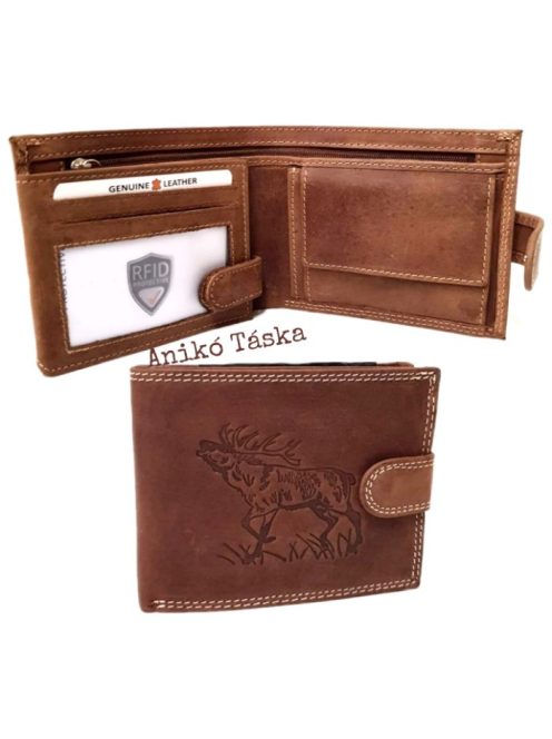 Vadász férfi bőr pénztárca szarvasos kapcsos belül kapcsos RFID