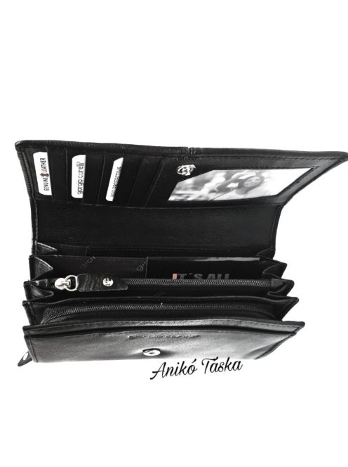 Fekete bőr női nagy pénztárca Carelli