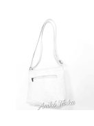 Billenő záras kis női bőr táska virágos fehér