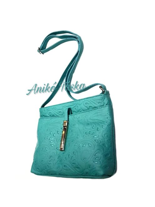 Billenő záras kis női bőr táska virágos türkiz