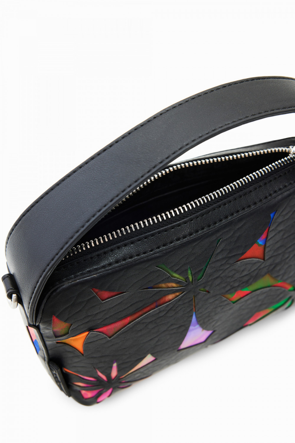 Desigual mini kézitáska plusz vállpánttal vágott virágos fekete